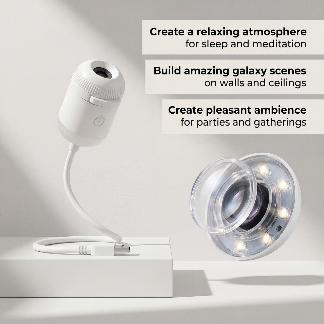 Projection Night Light - USB Powered Starry Sky Lamp for Bedroom Nursery Ambient Lighting